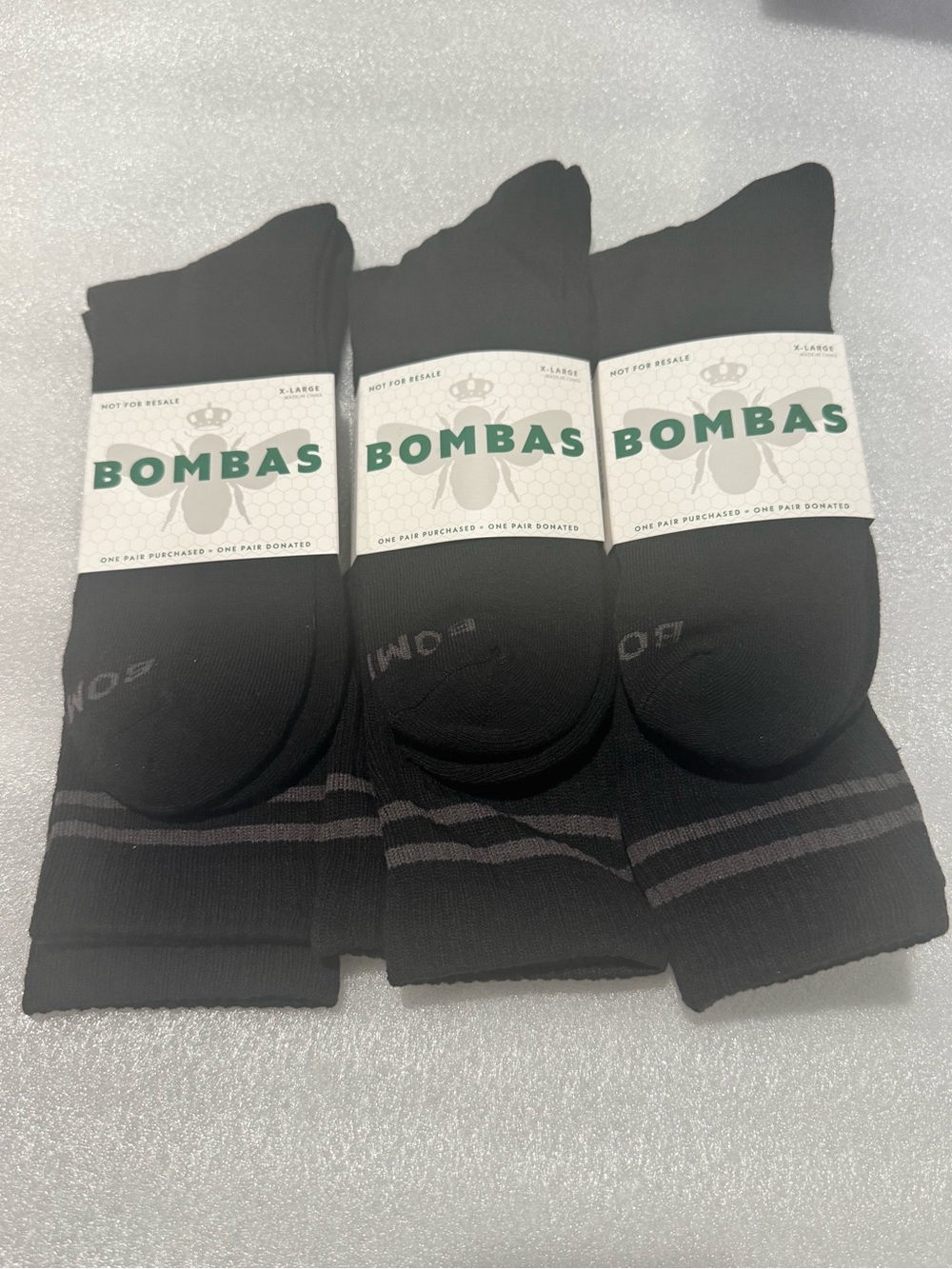 3 Ct Lot Bombas Black Crew Calf Socks Adult XL Unisex Honeycomb Arch Support